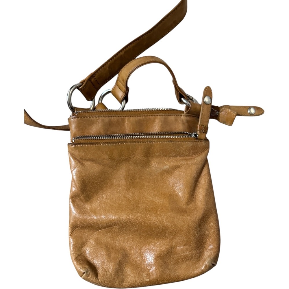HOBO The Original Tan Leather‎ Crossbody Bag Adjustable Strap & Double Zipper